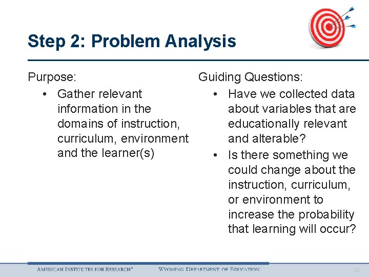 Step 2: Problem Analysis Purpose: Guiding Questions: • Gather relevant • Have we collected