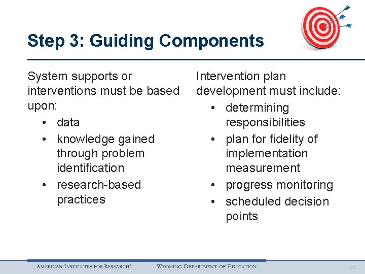 Step 3: Guiding Components System supports or interventions must be based upon: • data