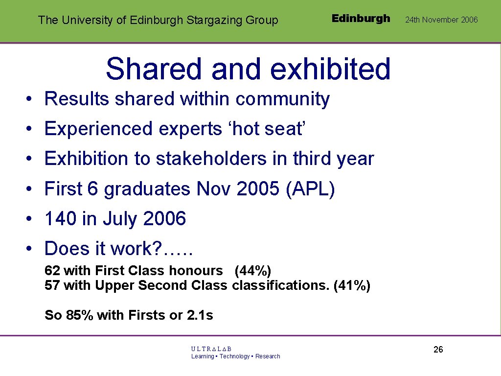 The University of Edinburgh Stargazing Group Edinburgh 24 th November 2006 Shared and exhibited