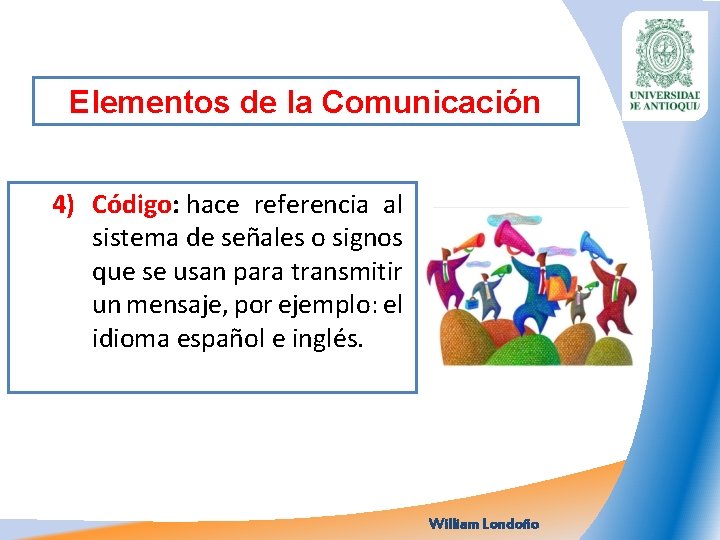 Elementos de la Comunicación 4) Código: hace referencia al sistema de señales o signos