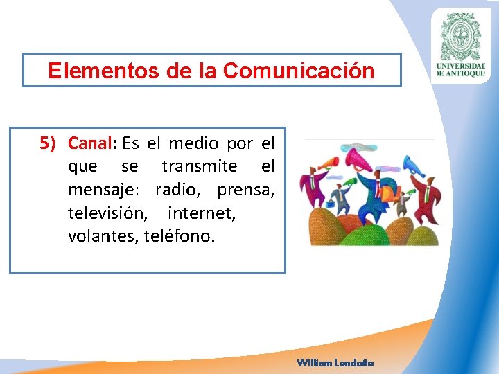 Elementos de la Comunicación 5) Canal: Es el medio por el que se transmite