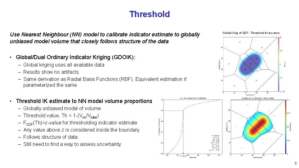 Threshold Use Nearest Neighbour (NN) model to calibrate indicator estimate to globally unbiased model