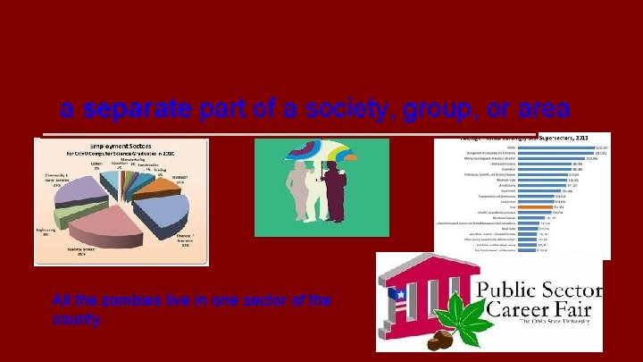 sector a separate part of a society, group, or area All the zombies live