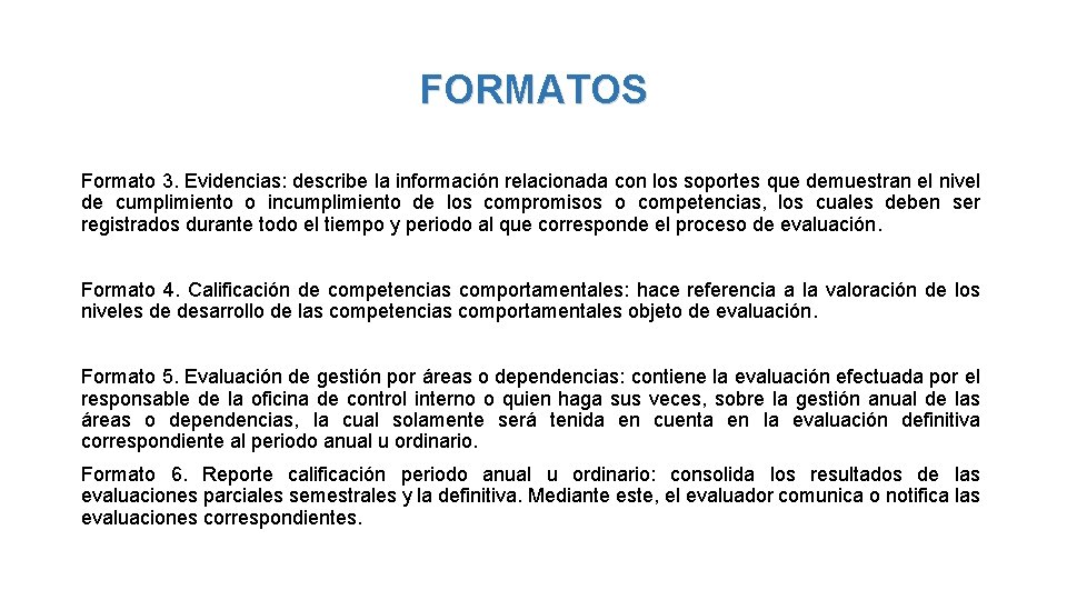 FORMATOS Formato 3. Evidencias: describe la información relacionada con los soportes que demuestran el