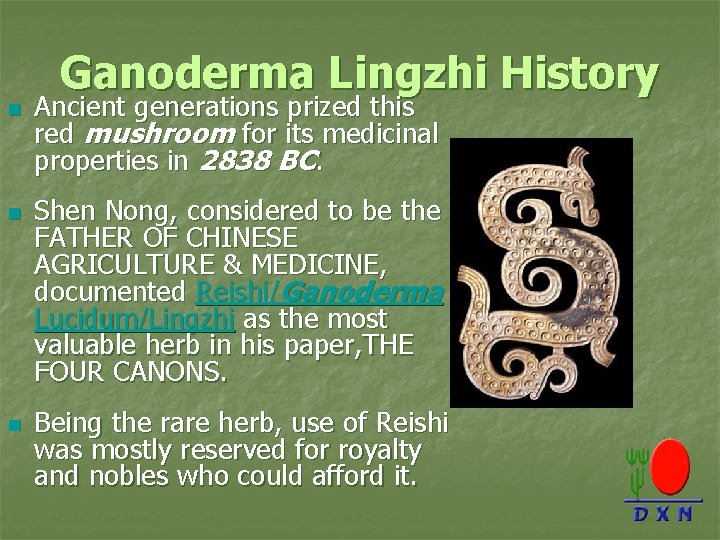 n n n Ganoderma Lingzhi History Ancient generations prized this red mushroom for its