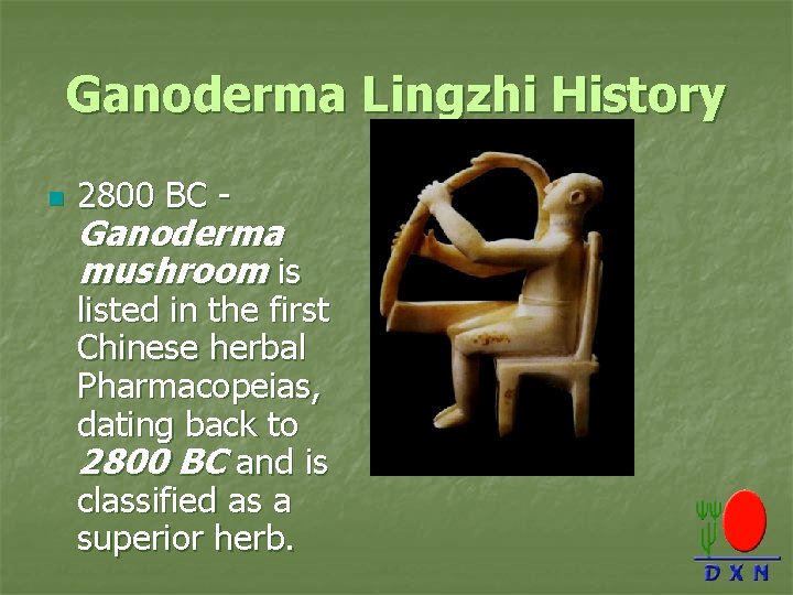 Ganoderma Lingzhi History n 2800 BC - Ganoderma mushroom is listed in the first