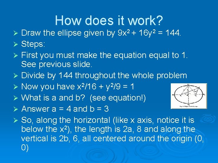 How does it work? Draw the ellipse given by 9 x 2 + 16