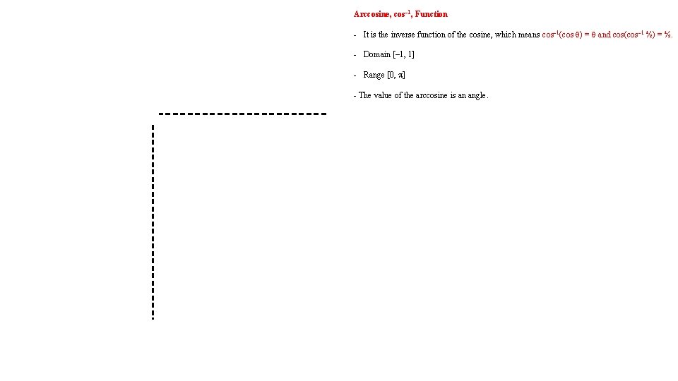 Arccosine, cos– 1, Function - It is the inverse function of the cosine, which