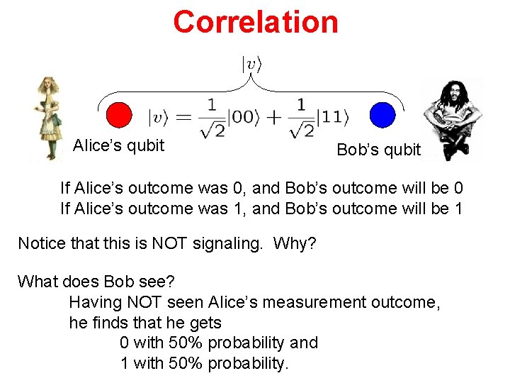 Correlation Alice’s qubit Bob’s qubit If Alice’s outcome was 0, and Bob’s outcome will