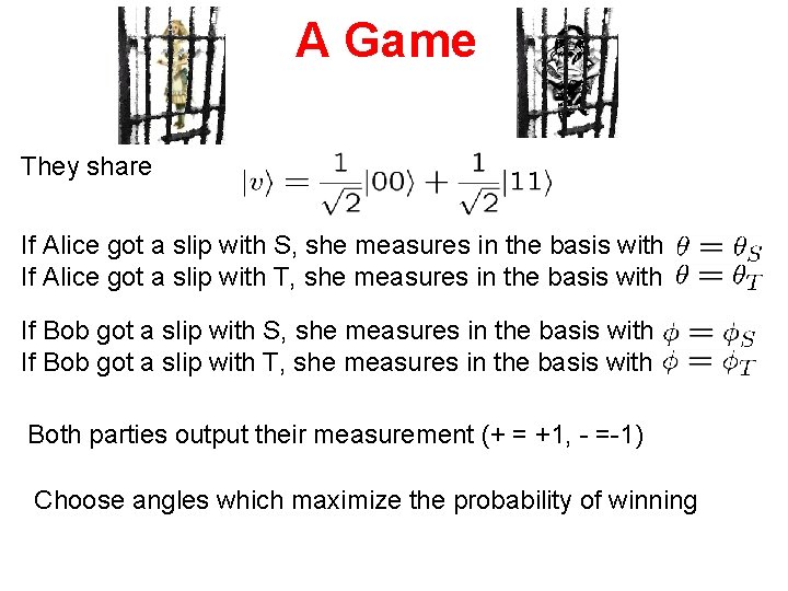 A Game They share If Alice got a slip with S, she measures in