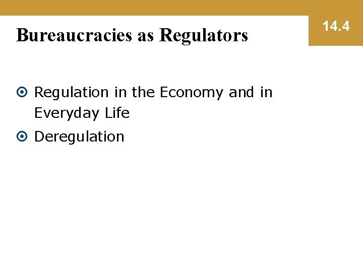 Bureaucracies as Regulators Regulation in the Economy and in Everyday Life Deregulation 14. 4