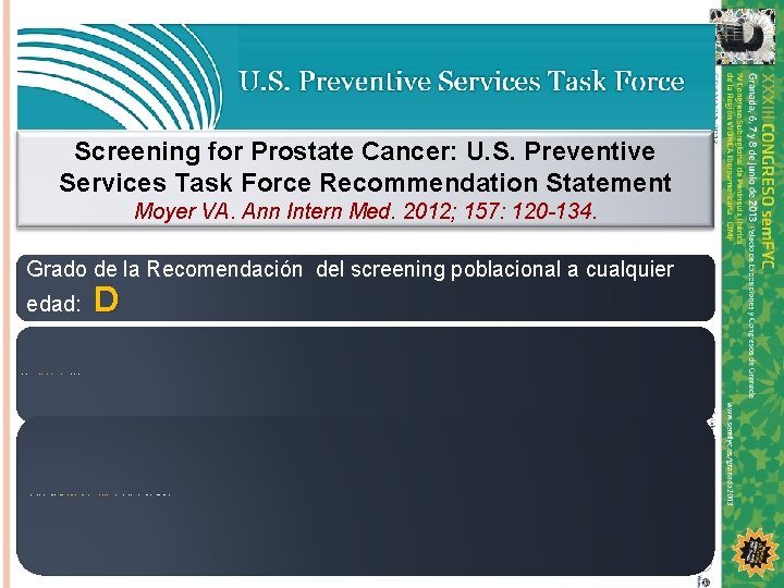 Screening for Prostate Cancer: U. S. Preventive Services Task Force Recommendation Statement Moyer VA.