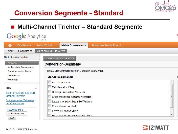 Conversion Segmente - Standard Multi-Channel Trichter – Standard Segmente © 2010 - 121 WATT