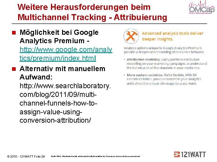 Weitere Herausforderungen beim Multichannel Tracking - Attribuierung Möglichkeit bei Google Analytics Premium http: //www.