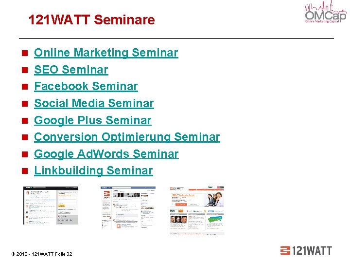 121 WATT Seminare Online Marketing Seminar SEO Seminar Facebook Seminar Social Media Seminar Google
