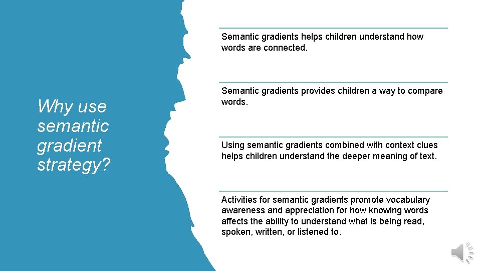 Semantic gradients helps children understand how words are connected. Why use semantic gradient strategy?