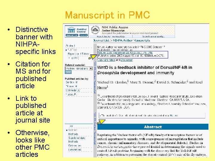 Manuscript in PMC • Distinctive banner with NIHPAspecific links • Citation for MS and