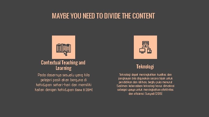 MAYBE YOU NEED TO DIVIDE THE CONTENT Contextual Teaching and Learning Pada dasarnya sesuatu