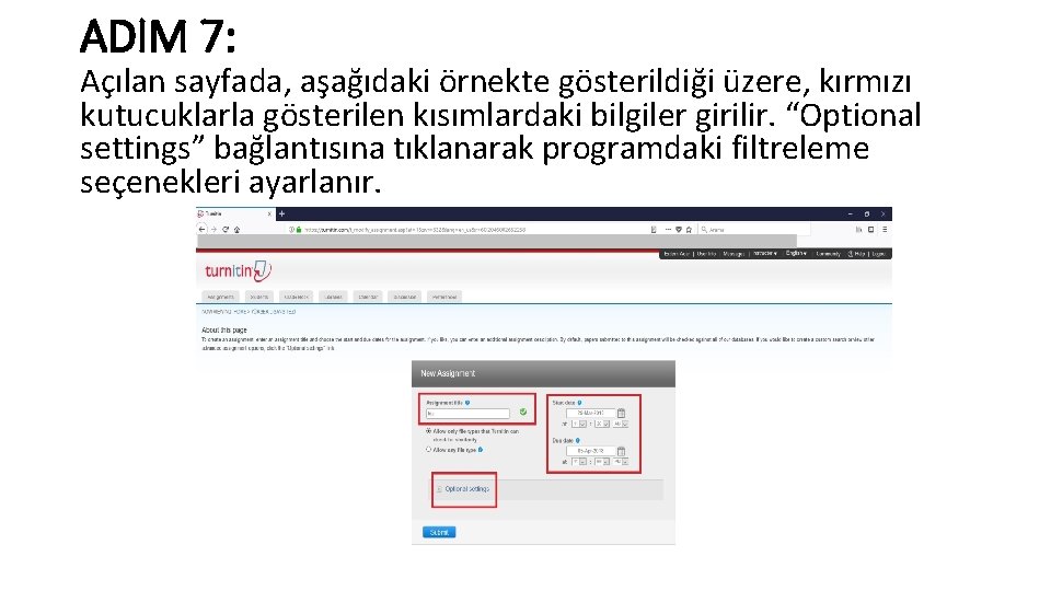 ADIM 7: Açılan sayfada, aşağıdaki örnekte gösterildiği üzere, kırmızı kutucuklarla gösterilen kısımlardaki bilgiler girilir.