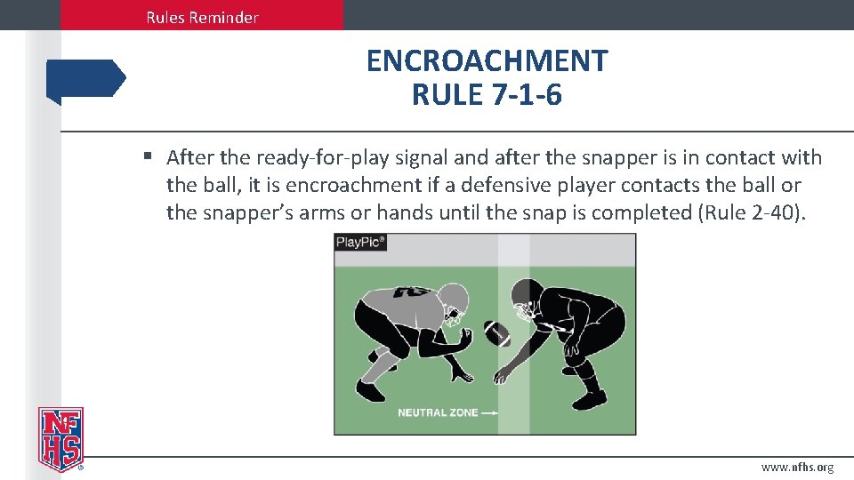 Rules Reminder ENCROACHMENT RULE 7 -1 -6 § After the ready-for-play signal and after Rules Reminder ENCROACHMENT RULE 7 -1 -6 § After the ready-for-play signal and after
