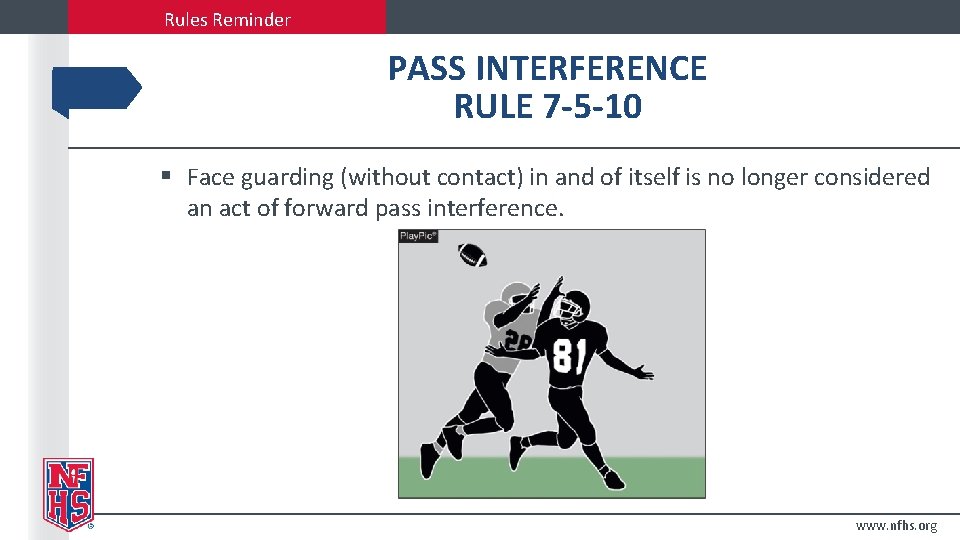 Rules Reminder PASS INTERFERENCE RULE 7 -5 -10 § Face guarding (without contact) in Rules Reminder PASS INTERFERENCE RULE 7 -5 -10 § Face guarding (without contact) in