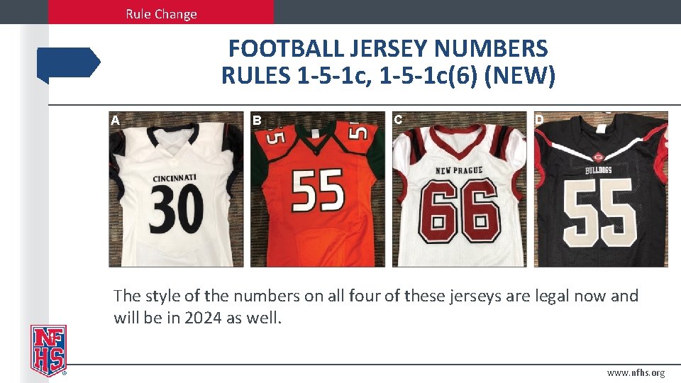 Rule Change FOOTBALL JERSEY NUMBERS RULES 1 -5 -1 c, 1 -5 -1 c(6) Rule Change FOOTBALL JERSEY NUMBERS RULES 1 -5 -1 c, 1 -5 -1 c(6)