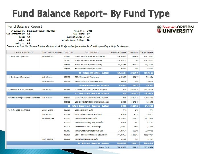 Fund Balance Report- By Fund Type 