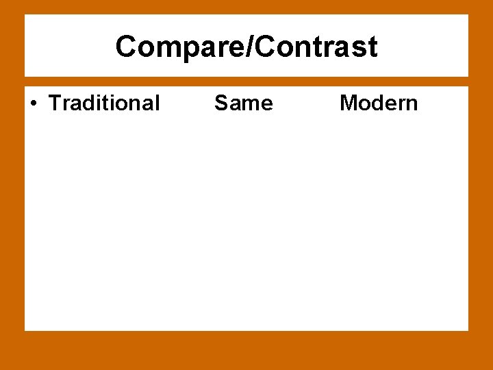 Compare/Contrast • Traditional Same Modern 