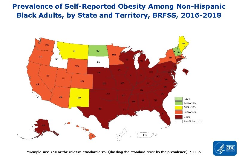 Prevalence of Self-Reported Obesity Among Non-Hispanic Black Adults, by State and Territory, BRFSS, 2016