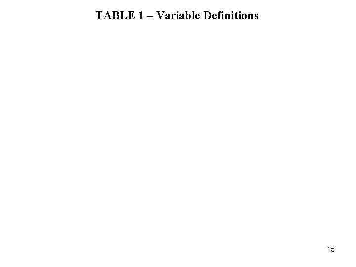 TABLE 1 – Variable Definitions 15 