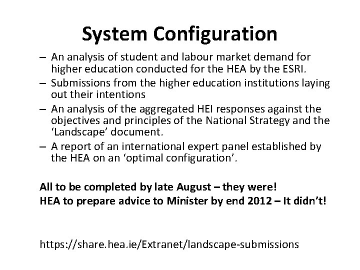 System Configuration – An analysis of student and labour market demand for higher education