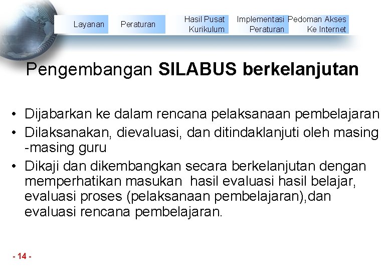 Layanan Peraturan Hasil Pusat Kurikulum Implementasi Pedoman Akses Peraturan Ke Internet Pengembangan SILABUS berkelanjutan