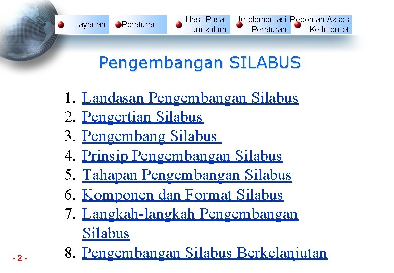 Layanan Peraturan Hasil Pusat Kurikulum Implementasi Pedoman Akses Peraturan Ke Internet Pengembangan SILABUS 1.