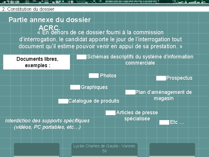 2. Constitution du dossier Partie annexe du dossier ACRC. « En dehors de ce