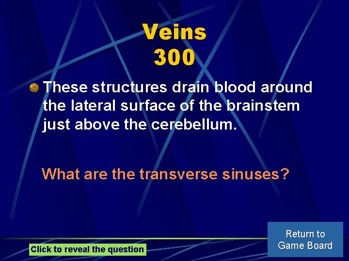 Veins 300 These structures drain blood around the lateral surface of the brainstem just