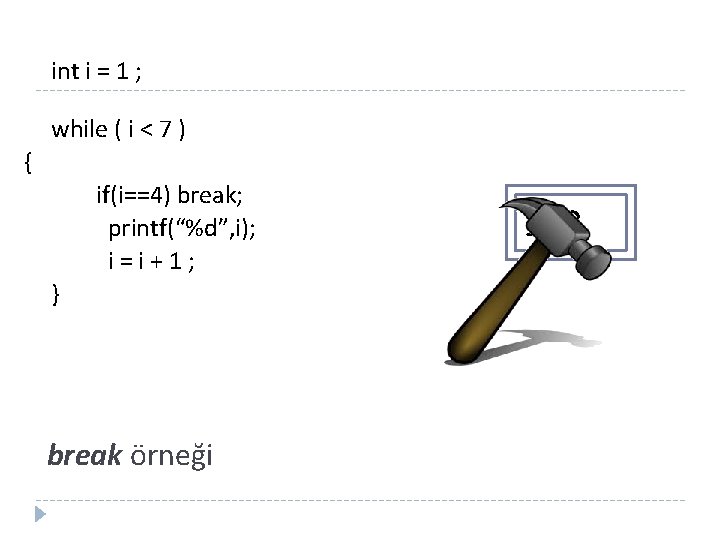int i = 1 ; while ( i < 7 ) { if(i==4) break;