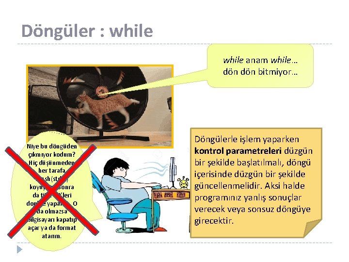 Döngüler : while anam while… dön bitmiyor… Niye bu döngüden çıkmıyor kodum? Hiç düşünmeden