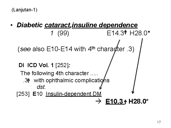 (Lanjutan-1) • Diabetic cataract, insuline dependence 1 (99) E 14. 3 H 28. 0*