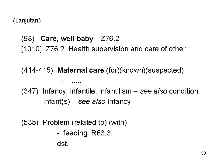 (Lanjutan) (98) Care, well baby Z 76. 2 [1010] Z 76. 2 Health supervision