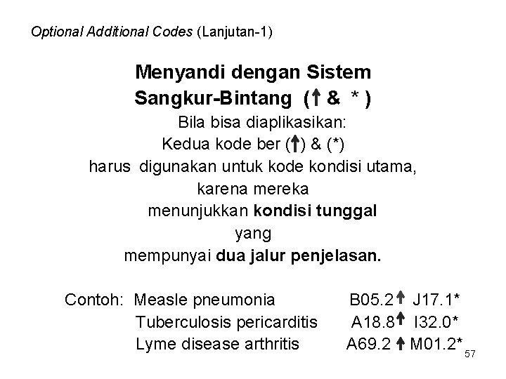 Optional Additional Codes (Lanjutan-1) Menyandi dengan Sistem Sangkur-Bintang ( & * ) Bila bisa