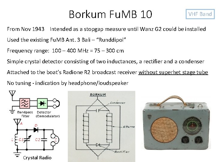 Borkum Fu. MB 10 VHF Band From Nov 1943 Intended as a stopgap measure