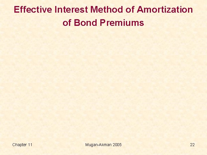 Effective Interest Method of Amortization of Bond Premiums Chapter 11 Mugan-Akman 2005 22 