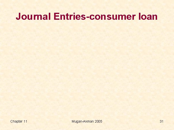 Journal Entries-consumer loan Chapter 11 Mugan-Akman 2005 31 