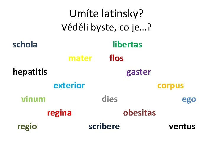 Umíte latinsky? Věděli byste, co je…? schola mater hepatitis libertas flos gaster exterior vinum