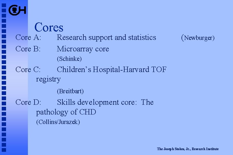 Cores Core A: Core B: Research support and statistics Microarray core (Newburger) (Schinke) Core