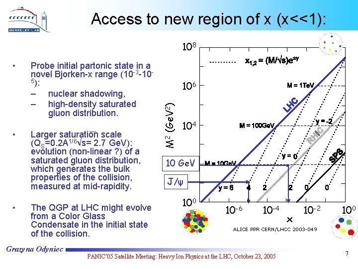 Access to new region of x (x<<1): 108 • • Probe initial partonic state