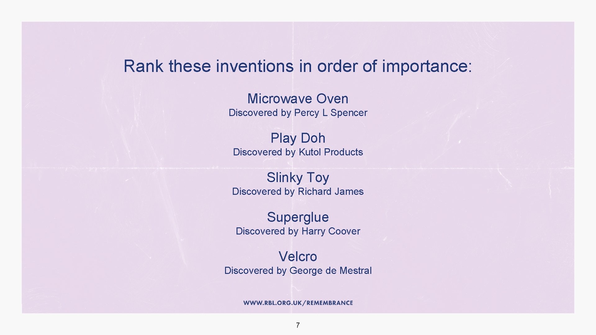 Rank these inventions in order of importance: Microwave Oven Discovered by Percy L Spencer