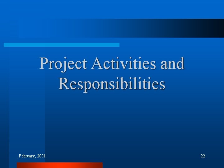 Project Activities and Responsibilities February, 2001 22 