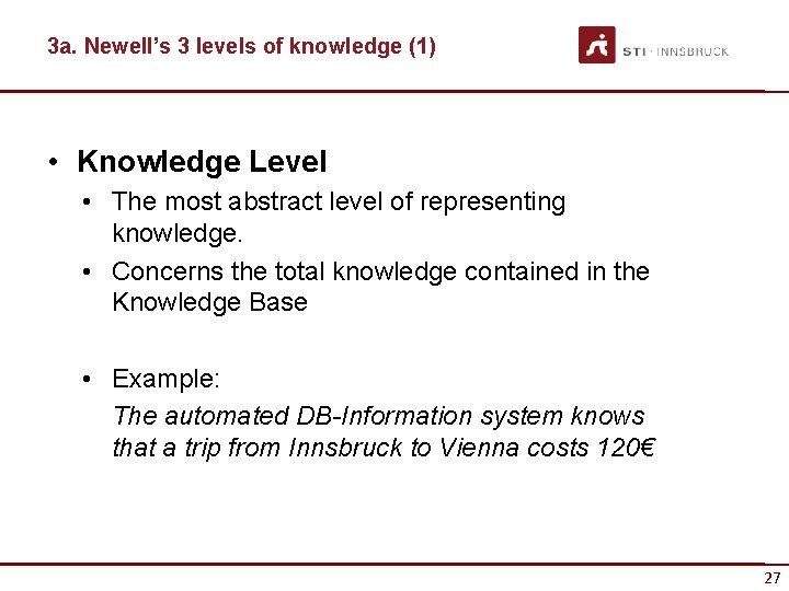 3 a. Newell’s 3 levels of knowledge (1) • Knowledge Level • The most