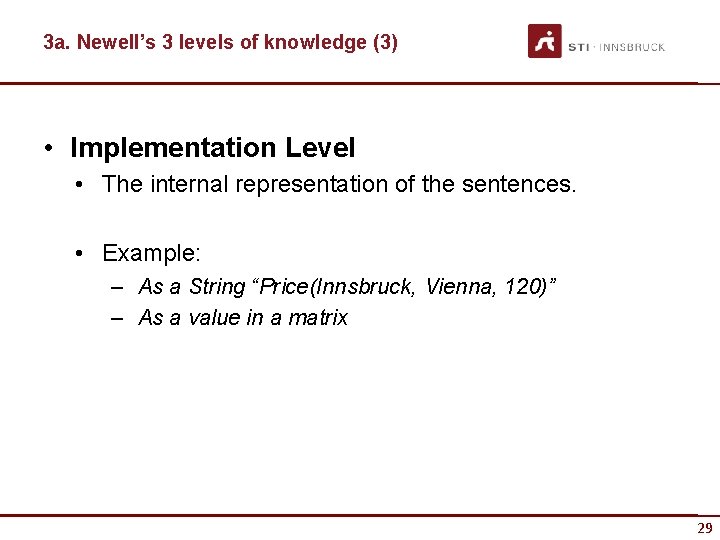 3 a. Newell’s 3 levels of knowledge (3) • Implementation Level • The internal